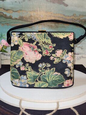 Garay Black with Blue, Green, Pink, Red Flower / Foliage Background  [Item #HV03
